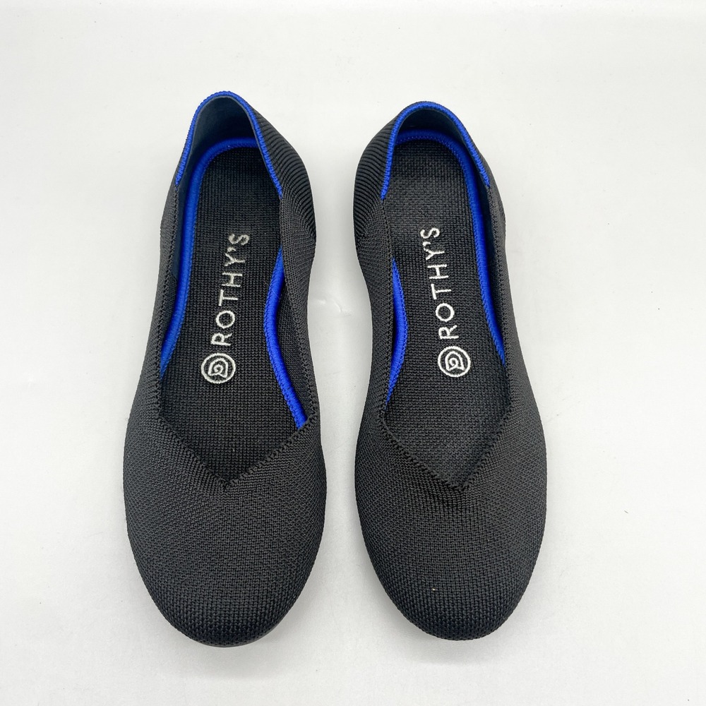 Rothys Womens 7.5 The Flat Round Toe Ballet Flats Black Knit Office Preppy Chic